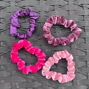 Pink, Purple Velvet Small Scrunchies — 4 pack